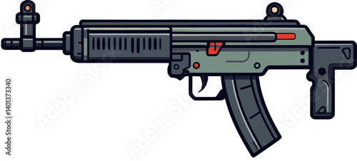 Submachine Gun in Firing Position PNG Image Submachine Gun with Tactical Muzzle and Stock SVG