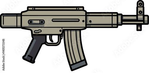 Submachine Gun with Tactical Firing Action PNG High-Power Submachine Gun with Barrel Vector
