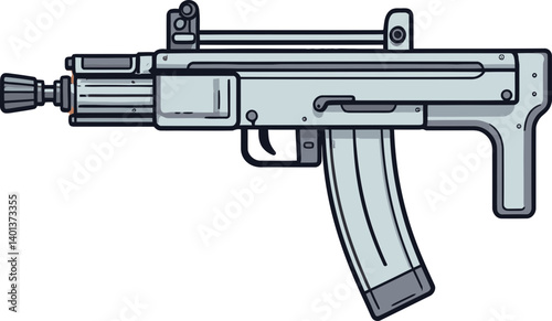 Realistic Submachine Gun with Details Submachine Gun with Quick-Change Magazine PNG