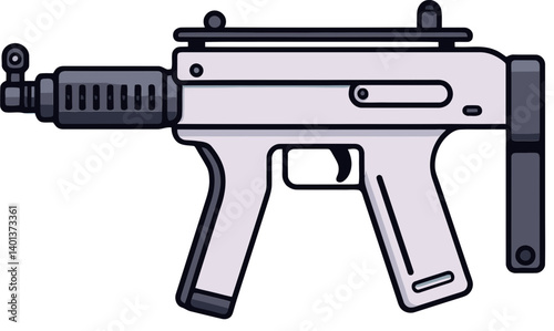 High-Power Submachine Gun with Barrel Submachine Gun in Firing Position PNG Image