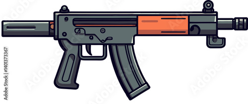 Submachine Gun with Suppressor in Action Submachine Gun with Military Design PNG