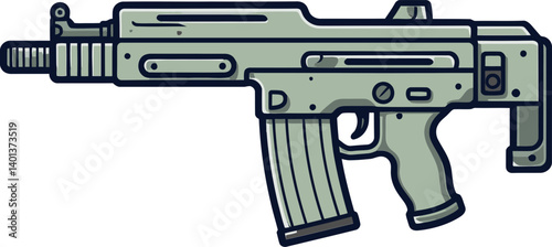 Submachine Gun with Dual Magazine Submachine Gun with High-Capacity Clip Vector