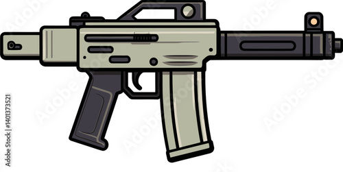 Compact Submachine Gun with Scope PNG Submachine Gun with Dual Magazine SVG