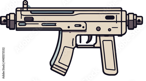 Submachine Gun with Powerful Muzzle Flash Submachine Gun in Action with Fire Effects PNG