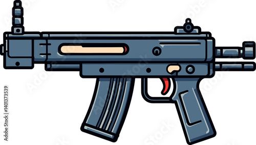 Submachine Gun with Flashlight and Laser Art of Submachine Gun with Tactical Barrel