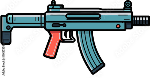 High-Resolution Submachine Gun with Silencer Submachine Gun with Enhanced Grip and Stock PNG