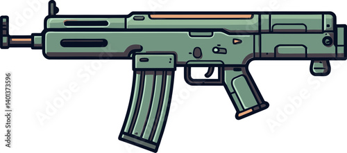 Illustration of Submachine Gun with Scope Submachine Gun with Stock and Laser Sight SVG