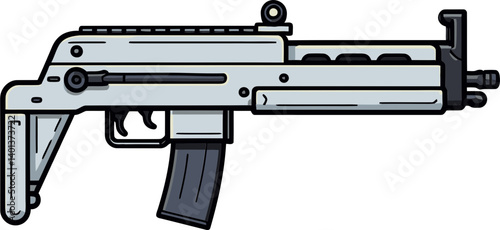 Submachine Gun with Quick Magazine Change PNG Submachine Gun with High-Power Muzzle Vector