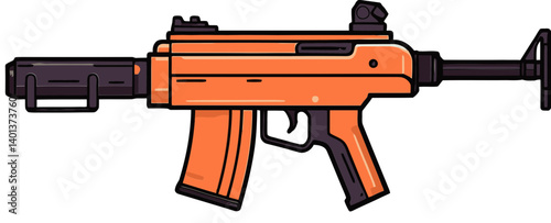 Submachine Gun with Flashlight and Silencer PNG Military Submachine Gun with Tactical Muzzle Vector