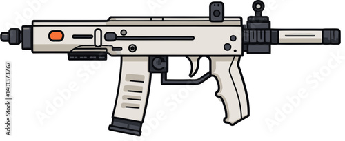 Submachine Gun with High-Power Muzzle Submachine Gun with Firing Smoke and Flash SVG