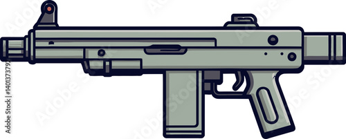 Submachine Gun with Red Dot Sight PNG Tactical Submachine Gun with High-Capacity Magazine SVG