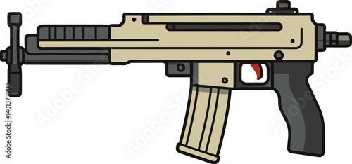 Submachine Gun with High-Power Muzzle PNG Submachine Gun with Foldable Stock and Rail SVG