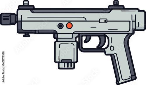 Military Submachine Gun with Extended Barrel PNG Submachine Gun with High-Capacity Magazine Vector
