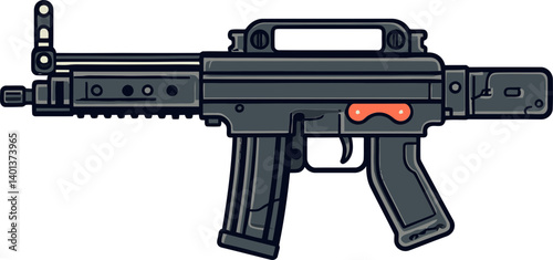 Submachine Gun with Tactical Muzzle Flash Submachine Gun with Folding Stock and Scope Vector