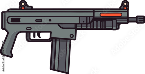 Submachine Gun with Quick-Change Magazine Submachine Gun in Tactical Position with Silencer PNG