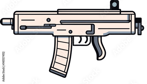 Military Submachine Gun with High-Capacity Clip Submachine Gun with Tactical Laser Sight PNG