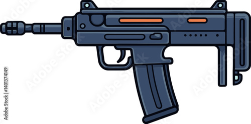 Submachine Gun with Tactical Laser Sight PNG Submachine Gun in Military Combat with Silencer SVG