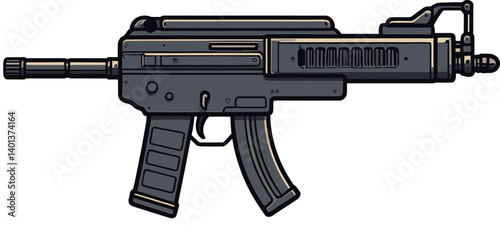Digital Submachine Gun with Extended Magazine Submachine Gun with Rapid Fire Trigger PNG