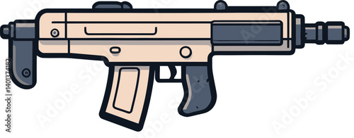 Submachine Gun with Adjustable Grip and Magazine PNG High-Resolution Submachine Gun with Tactical Scope Vector