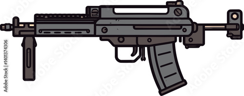 Submachine Gun with Quick-Reloading Action Submachine Gun with Tactical Sight and Stock PNG