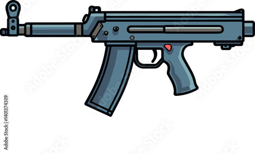 Submachine Gun with Tactical Scope and Suppressor Submachine Gun with High-Speed Fire PNG