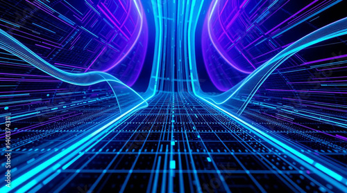 Cyber Big Data Flow Particles Bokeh. Digital Neural Network. Concept of AI Artificial Intelligence Technology Machine Deep Learning. Digital Communication. Science Technology Background 