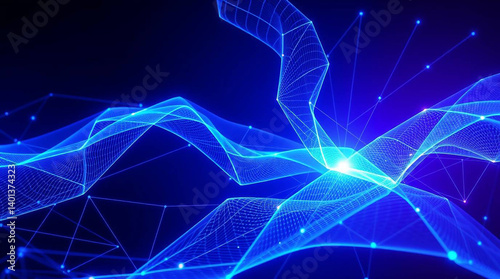 Cyber Big Data Flow Particles Bokeh. Digital Neural Network. Concept of AI Artificial Intelligence Technology Machine Deep Learning. Digital Communication. Science Technology Background 