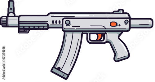 Submachine Gun with Laser Sight and Muzzle Flash PNG Submachine Gun with Enhanced Barrel and Scope Vector