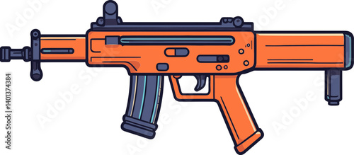 Submachine Gun with Tactical Flashlight and Stock Submachine Gun with Adjustable Muzzle Flash PNG