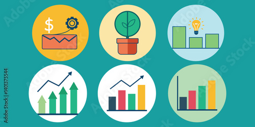 Growth Icons Set - Performance, Evolution, Growth icon set. Containing performance, gain, improvement, grow, chart, increase, evolution and development icons. Solid icon collection. Vector