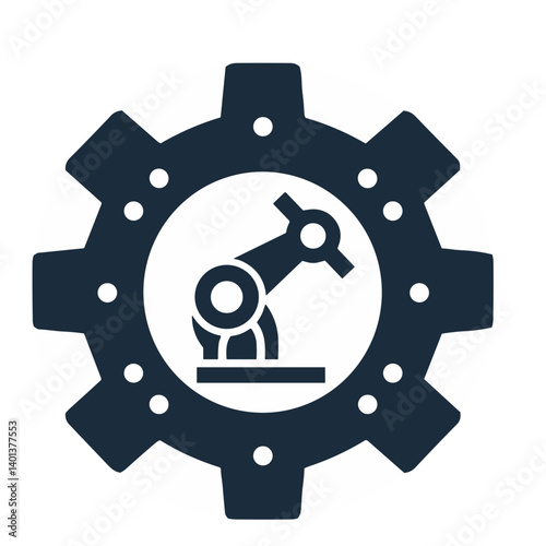 Robot Arm Inside Gear Icon on Transparent Background  