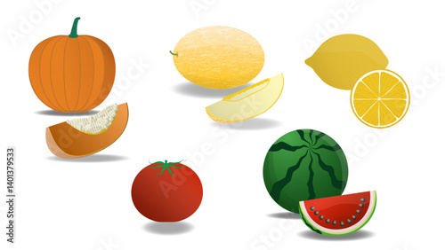 Isolated Fruits and Vegetables Set – Whole and Sliced