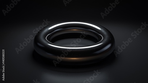 A sleek black toroid shape illuminated against a dark background, creating a modern aesthetic.
