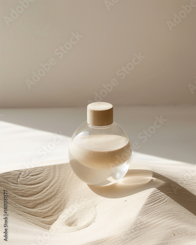 White Sand Liquid Foundation Bottle Mockup - Minimal Glass Cosmetic Packaging (Editable PSD, Copy Space)