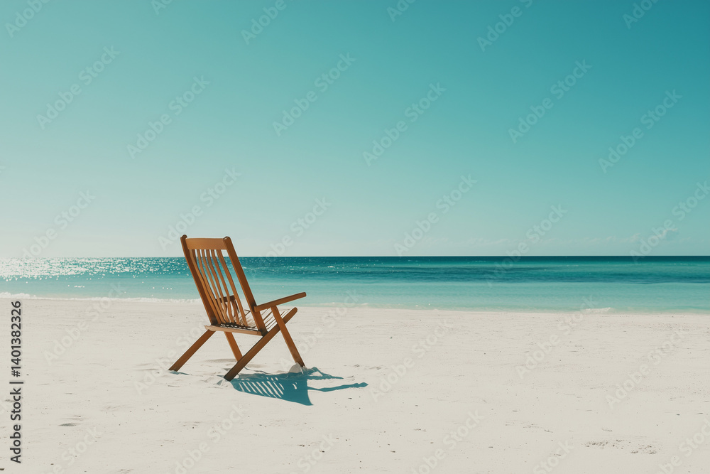 Beach Chair on White Sand – Tropical Paradise Banner with Copy Space – Clear Blue Water & Sky – Vacation & Travel Marketing Beach Chair on White Sand – Tropical Paradise Banner with Copy Space – Clear Blue Water & Sky – Vacation & Travel Marketing