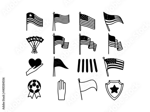 Patriotic American Symbols in Monochrome Design. This vector graphic features a stylized monochrome design showcasing American patriotism.