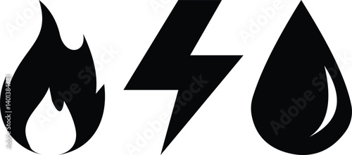 Gas electricity and water icon icon set. black design in trendy style.  isolated on white background. 