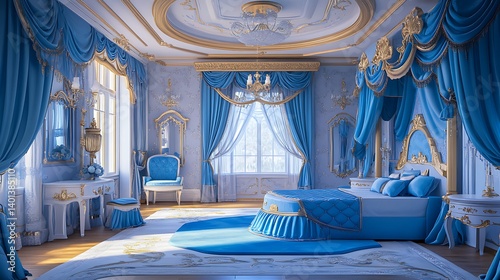 Elegant girls room with castle bed and gold accents