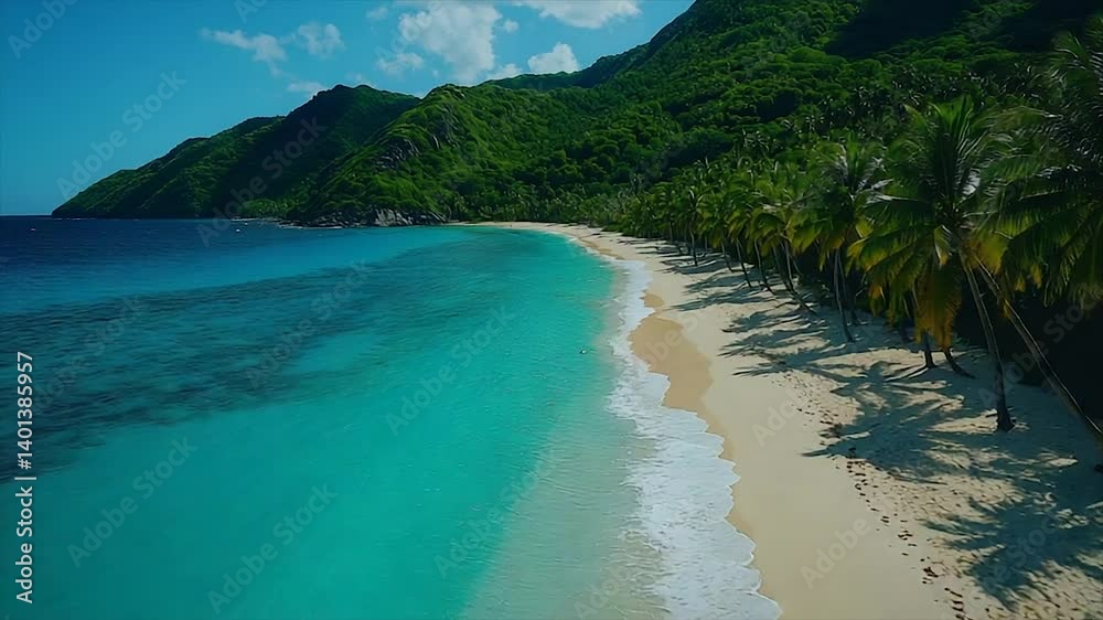 Serene Tropical Beach Paradise: An Aerial View of Pristine Shore Serene Tropical Beach Paradise: An Aerial View of Pristine Shore