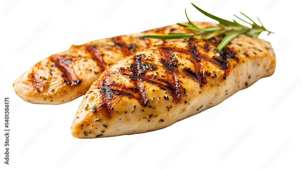 High-Quality Grilled Chicken Breast Fillet Isolated on White Background for Culinary Projects
