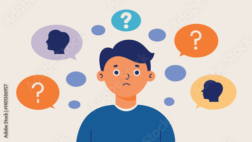 Anxious Attachment Overthinking A character surrounded by thought bubbles filled with question marks and scenarios depicting their tendency to overanalyze situations in the