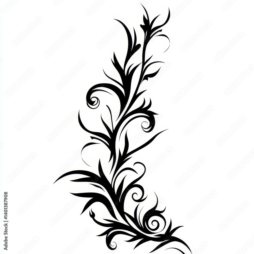 Delicate feather tattoo with swirls and ornamental curls Delicate feather tattoo with swirls and ornamental curls