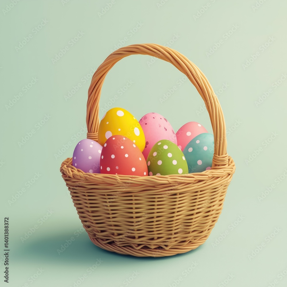 Fototapeta premium Colorful Easter eggs in a wicker basket