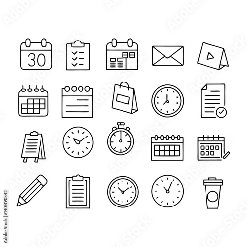 Time and Deadline Icon Pack – 20 Clean Line Style Vector Illustrations for Web, App, and Business Use