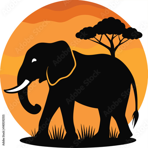 African Elephant Silhouette Sunset Safari Wildlife Nature Graphic Art