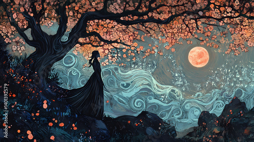 The enchanted tapestry weaves itself anew each night. Phantom Weave. Illustration