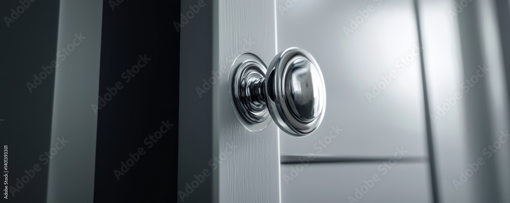 Close-up view of a modern door knob on a sleek cabinet door.