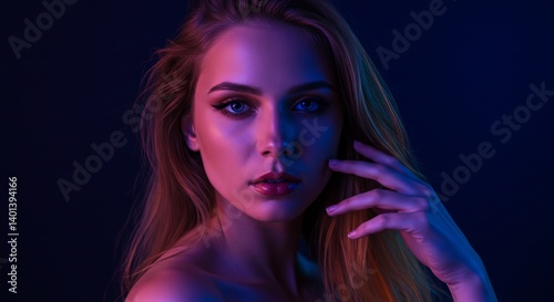 Close-up Portrait of a Young Woman with Dramatic Lighting and Makeup