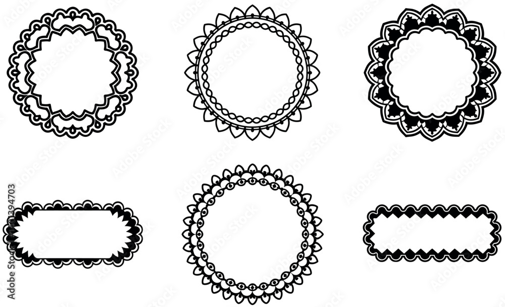 Obraz premium Black lace circular frames with decorative borders isolated on white background