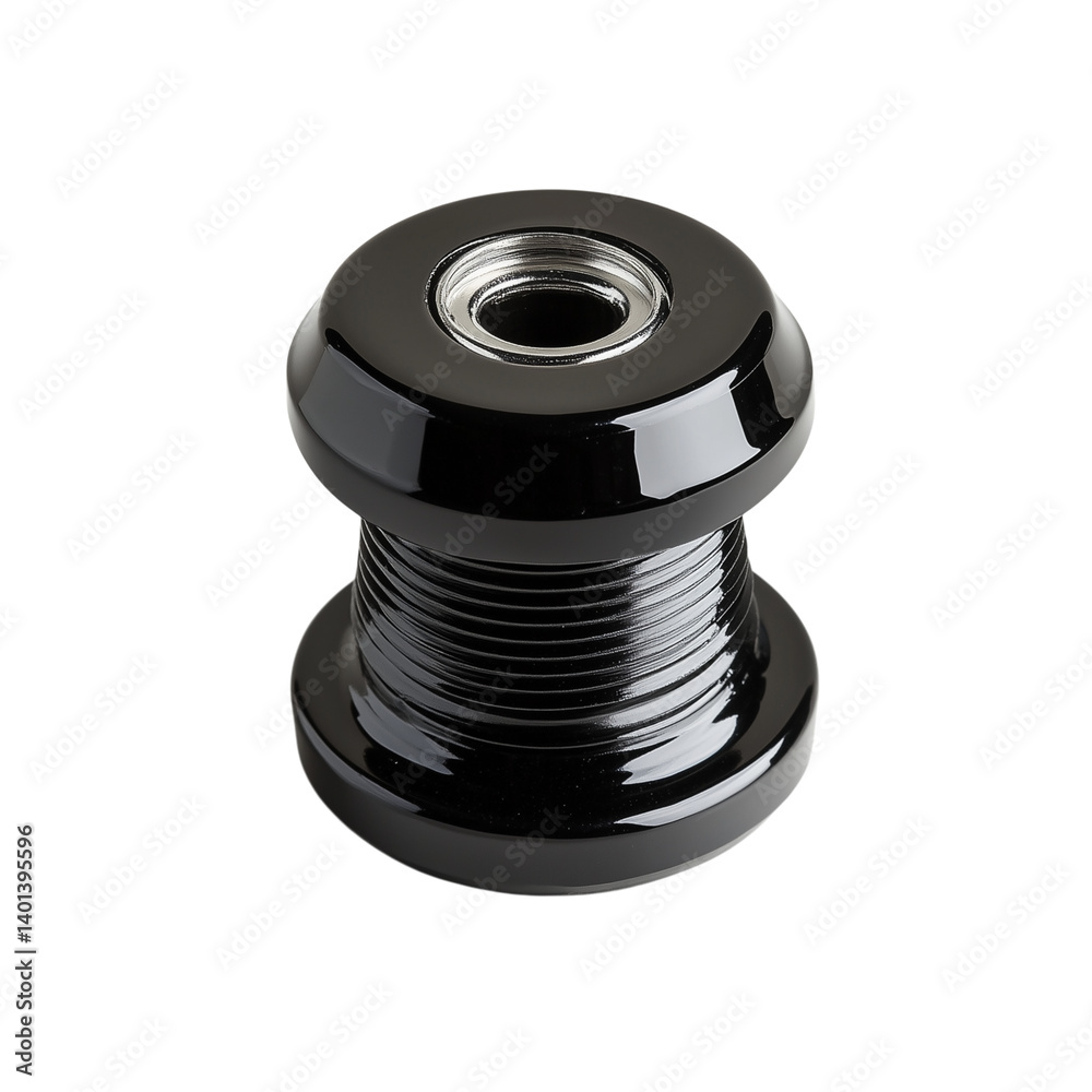 Black car tire valve cap on plain white background, small metal detail, clean and simple Black car tire valve cap on plain white background, small metal detail, clean and simple